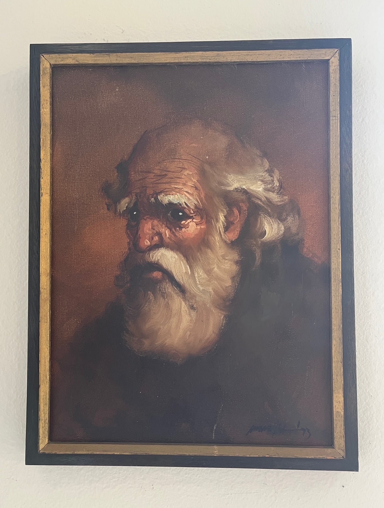 Vintage Old Man Portrait Oil Painting