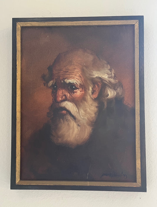 Vintage Old Man Portrait Oil Painting