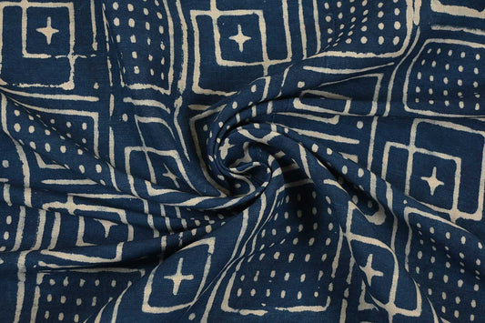 Indigo Studio Grid – Cotton Linen Print Fabric